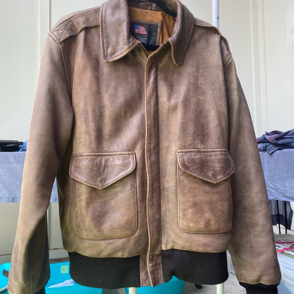 L Brown Leather Jacket Army Made